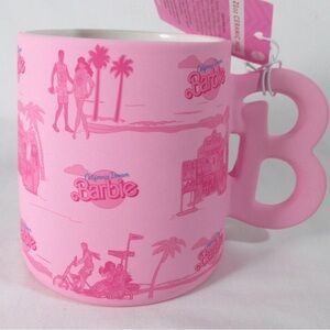NEW BARBIE B HANDLE 21OZ 80s VINTAGE VIBE LARGE COFFEE MUG SOFT TOUCH PINK BEACH